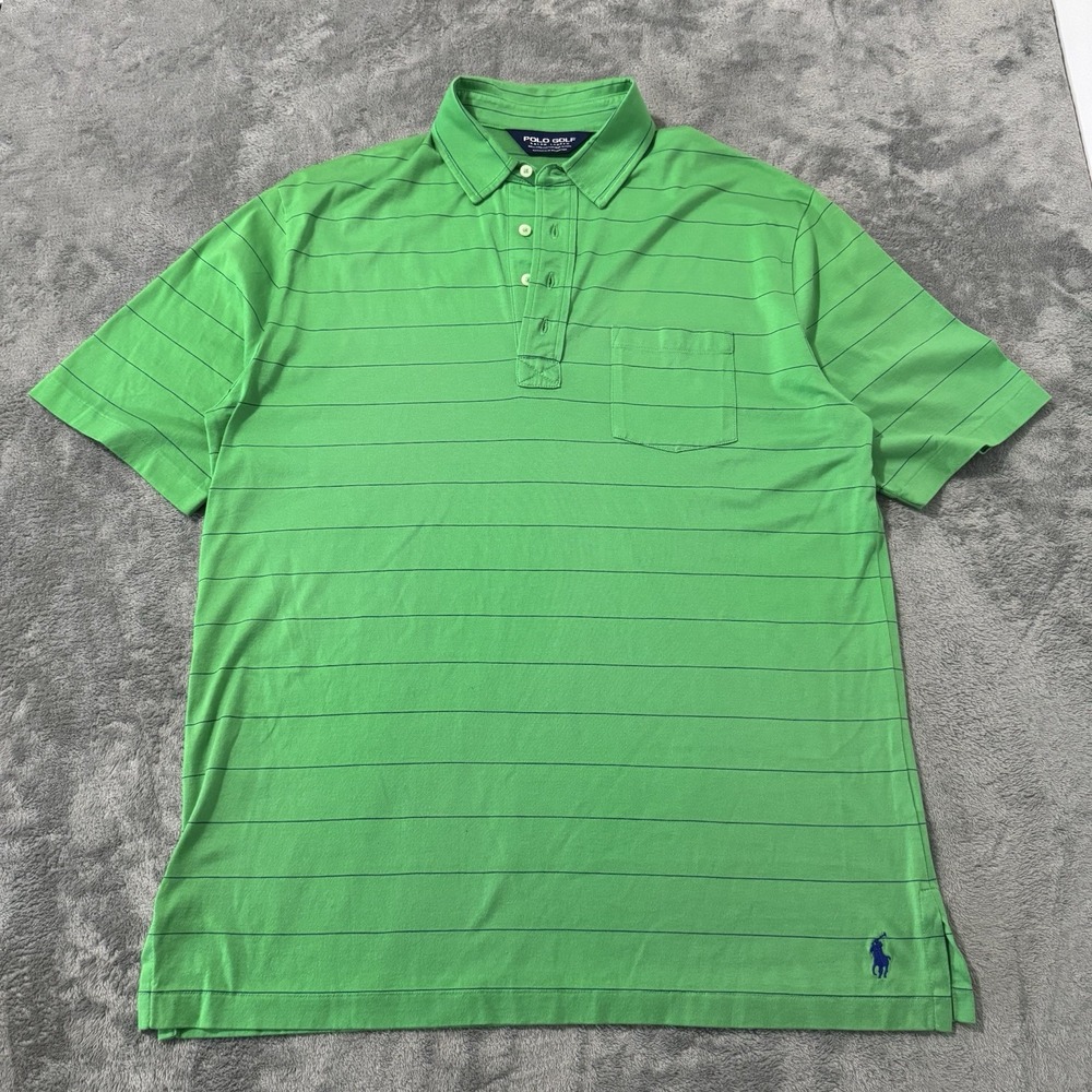 Vintage 80s RARE Polo Ralph Lauren Shirt Mens M Green Striped Dobby Pima Golf